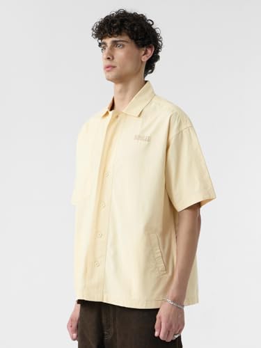 The Souled Store Panel Detail: Dune White Men and Boys Short Sleeves Collared Neck Button Front Off White Embroidered Cotton Oversized Shirts