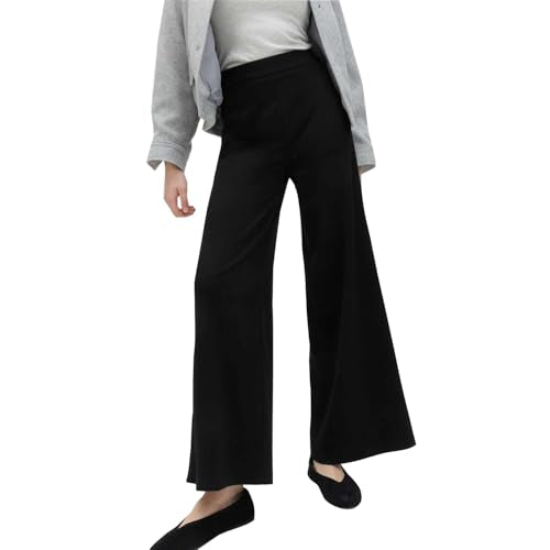 Marks & Spencer Solid Black Viscose Womens Wide Leg Jersey Stretch Trousers