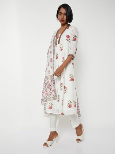 Max Women Printed A-line Kurta Set (White_XL)
