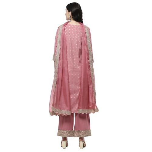 Biba Women's Polyester Kurta Set (SKDMEWAR10866SS25POWPNK_Powder Pink