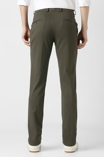 Men Olive Textured Formal Trousers