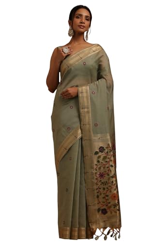 Soch Womens Light Olive Chanderi Woven Design Saree