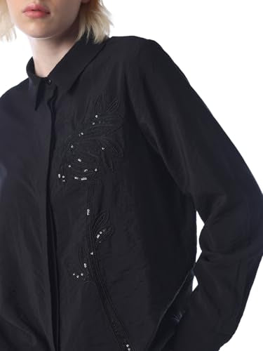 ONLY Women's Embroidered Regular Fit Black Shirt