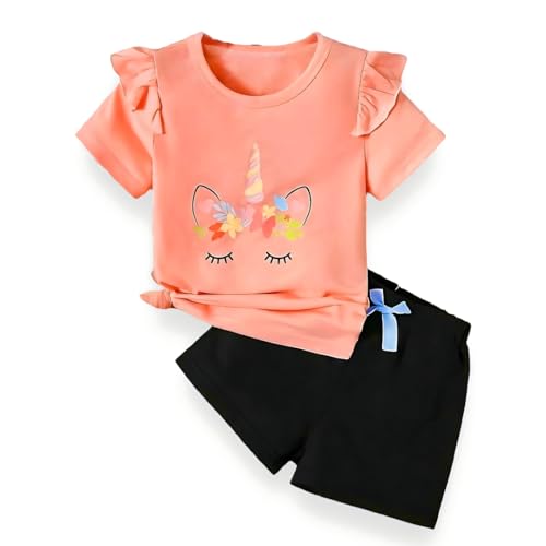 KIDZZLAND Baby Products - Baby Girl Dress with Unicorn Print Ruffle Trim Tee, Bow Front Shorts - T Shirt and Baby Clothes Set - Ideal Kids Clothes Girls (4-5 Year)