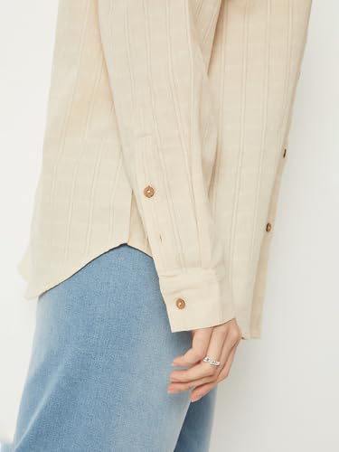 Max Women Oversized Checked Shirt(Beige_M)