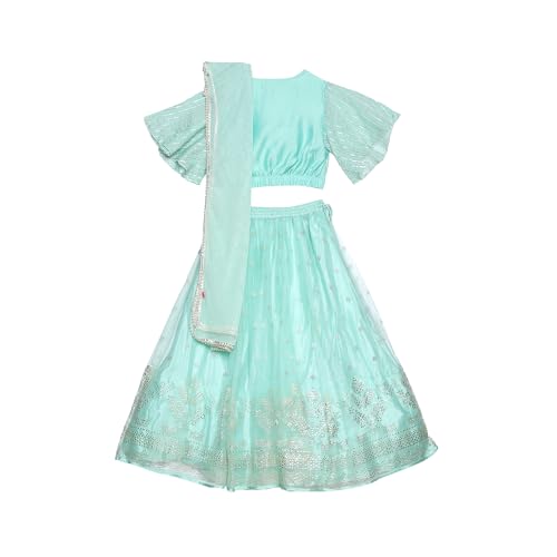 BIBA Girls Solid Polyester Blend Lehenga Set (KW5221_3_Green) (KW5221AW23MNT