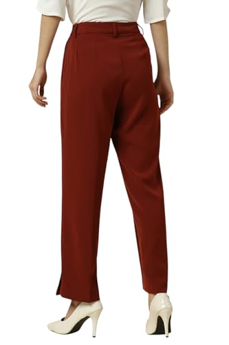 Women Maroon Regular Fit Solid Casual Trousers