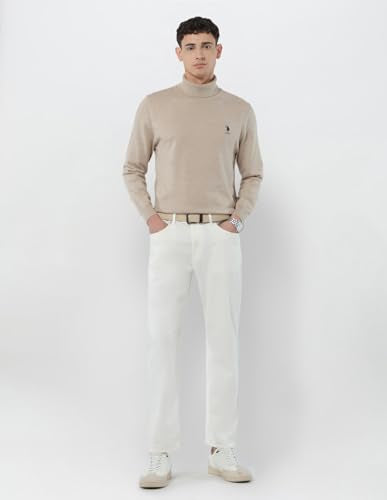 U.S.Polo Association Men's Turtleneck Regular Fit Sweater Beige