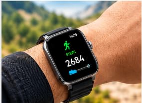 Smart Watch with Black Ocean Silicone Band | App Notifications, Incoming Call Display, Square Dial, Black Strap, Social Media Apps