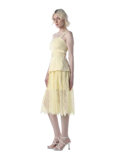 ONLY Women's Polyester Blend A-Line Midi Dress (9021169-Lemon Lemon Meringue