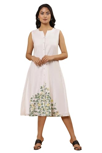 W for Woman White Floral Print Cotton A-Line Dress_24FEW11365-810684_XS
