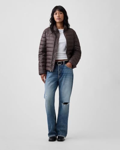 Women's Relaxed Fit Solid Puffer Jacket, Brown, L