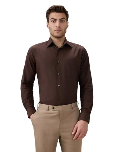 Raymond Men Slim Fit Solid Chambray Pattern Pure Cotton Semi Cutaway Collar Full Sleeve Formal Shirt