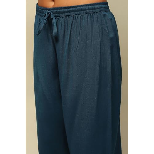 Rangriti Women's Acrylic Kurta Set (WNTRWR19647AW24PTRLBLU_Petrol Blue