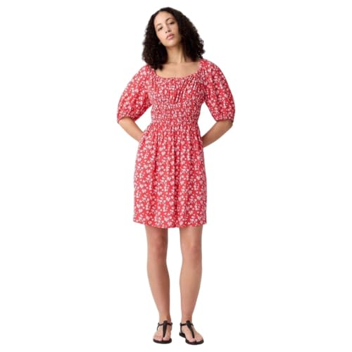 GAP Women's Cotton Blend Fit and Flare Above The Knee Casual Dress (442528426_red