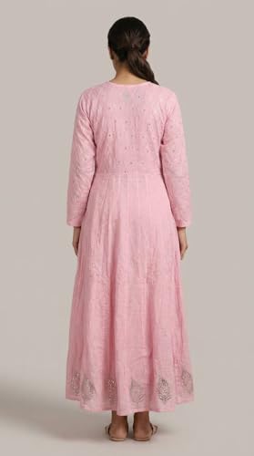 Gown in Mal Chanderi, Sage Green, Full Mukesh Embroidery Work, Sizes 36 to 50, Length 50 (in, Alpha, 4XL, Regular, Pink)