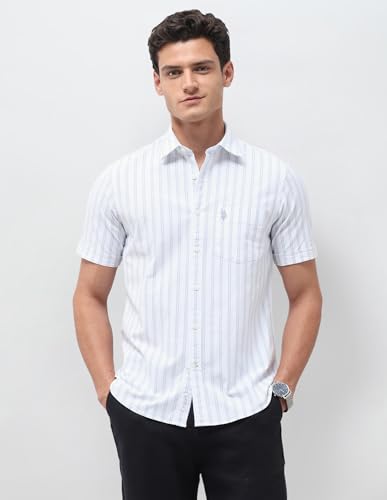 U.S.Polo Association Men's Vertical Striped Oxford Shirt (USSHT3400H_Blue_46)