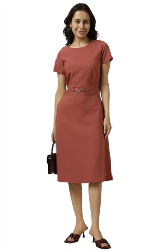 Allen Solly Women's Polyester Blend Modern Calf Length Dress (AHCDWRGPD43948_Maroon