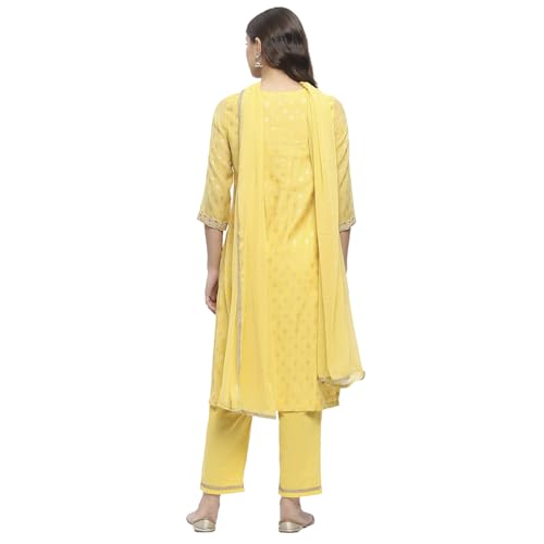 BIBA Women's Yellow Polyester Straight Kurta Sets_42