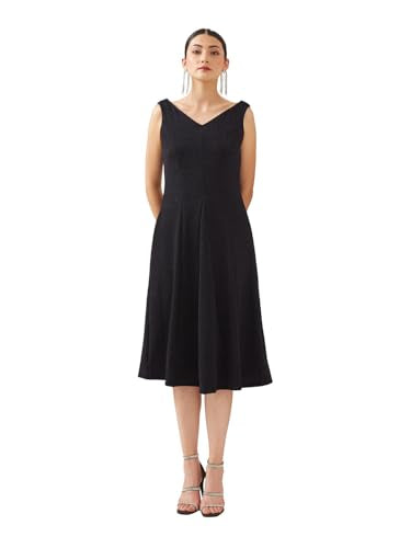 Latin Quarters Women Blue V- Neck Sleeveless A-Line Solid Party Dress_M