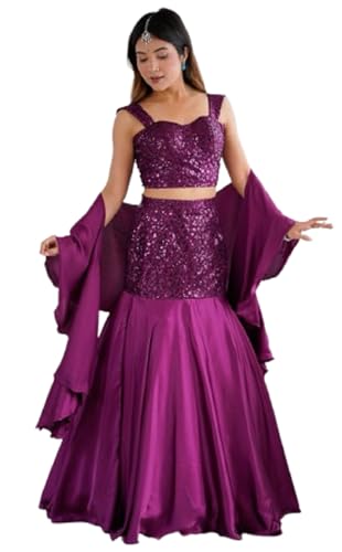 CLASSY FASHION HUB Women's And Girls Embellished, Embroidered Rangoli Heavy Fabric Sequence Work Lehenga Choli for Women