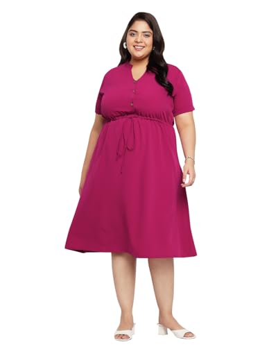 wild U Women Plus Size Shirt Dress | A-line Casual Midi | Half Sleeve | Comfort fit | Western Stylish (Pink, Size : 4XL)