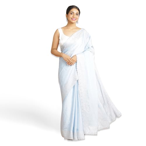Kalyan Silks Light Blue Embroidered Saree