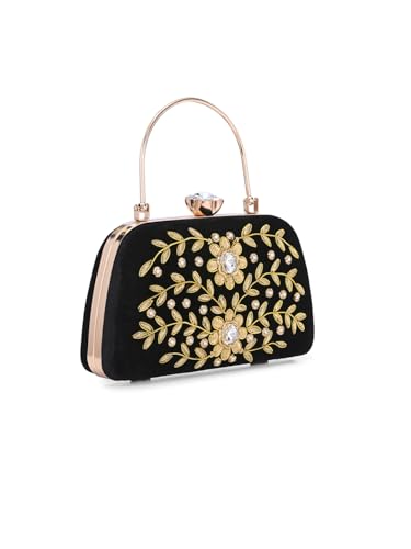 TOOBA Women's Synthetic Black Handicraft Beautiful Bling Box Clutch Bag for Wedding, Banquet, Gift Family, & Friends
