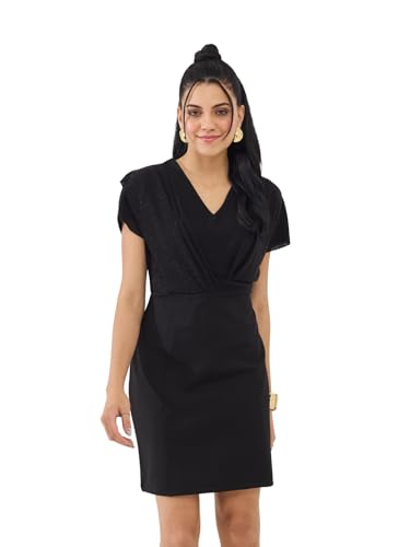 Latin Quarters Women's Black Shimmer Cap Sleeve V-Neck Party Bodycon Dress_M
