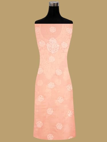 Ada Hand Embroidered Lucknowi Chikankari Unstitched Cotton Dress Material Suit Piece with Dupatta for Women 01A790900 Peach