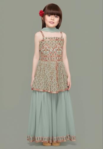 DIGILINE Georgette Embroidered Square Neck Sleeveless Kurti Sharara Set With Dupatta | Casual Stylish Kurti Sharara set for girls