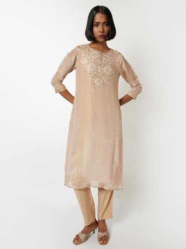 Max Women's Cotton Blend Kurta Set (CTKST55065_Beige
