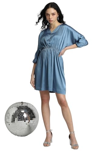 Forever 21 Women's Polyester Blend Fit and Flare Mini Cocktail Dress (FWA23PDRF0083_Blue