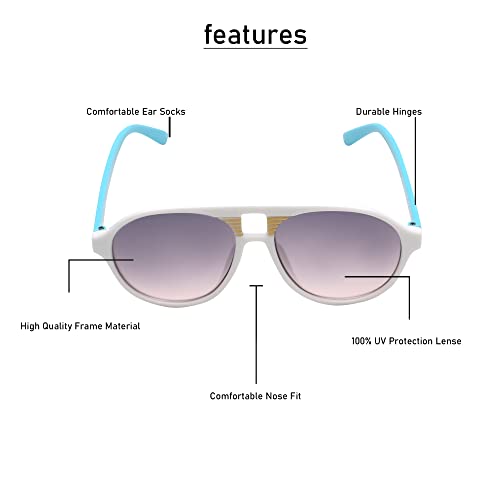 SPIKY Unisex Kids Aviator Sunglass With Protective Case White & Blue Frame Black Lens, Free Size - (Pack of 1)