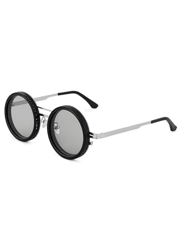 Vibe lens by HASHTAG EYEWEAR | 1-9 Gear Adjustable Tint Sunglasses | Polarized Round UV400 Goggles for Men | Metal Frame | Manually Dimmable | Beach | Driving | Fishing