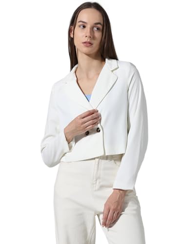 ONLY Women Solid Polyester Crop Length White Blazer