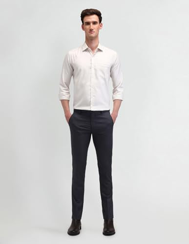 Arrow Men's Blue Solid Mid Rise Polyester Hook and Eye Slim Fit Flat Front Slant Pocket Trousers (ARAITR2082_Blue_42)
