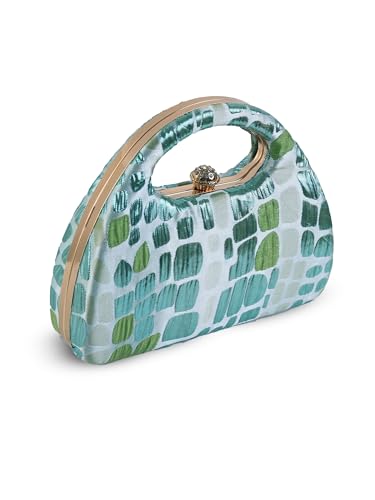THE TAN CLAN Coral Arc Clutch Bag for Women | Structured Arc-Shape Evening Bag | Green Colour | Party & Wedding Clutch Purse