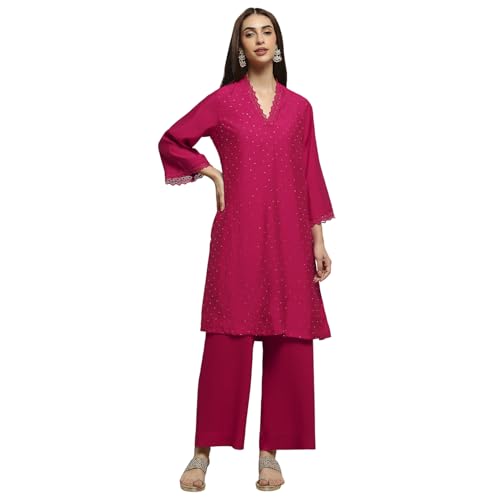 Biba Women Red Viscose Blend Straight Kurta Set_46