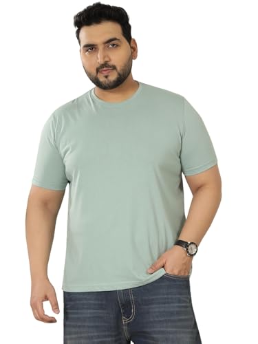 JOHN PRIDE Plus Size Men Regular Fit Solid Short Sleeves Green Round Neck T-Shirt (JPTSR3501X_7XL_Green)