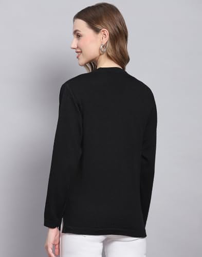 Monte Carlo Black Solid V Neck Sweater |Solid Pattern with Button Closure | Full Sleeve Cardigan for Women's