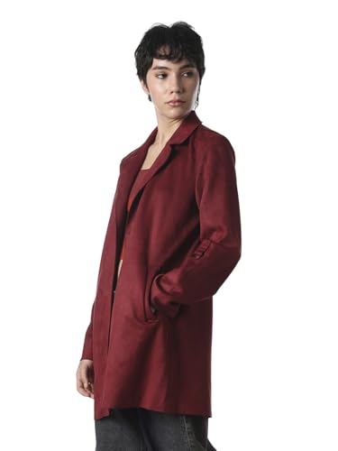 ONLY Women's Solid Regular Fit Maroon Coat