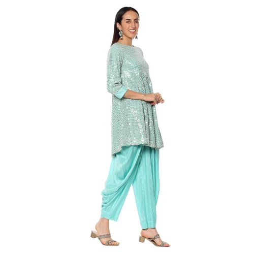 BIBA Women's Viscose Kurta (SKDZRINM10245AW24AQU_Aqua Blue