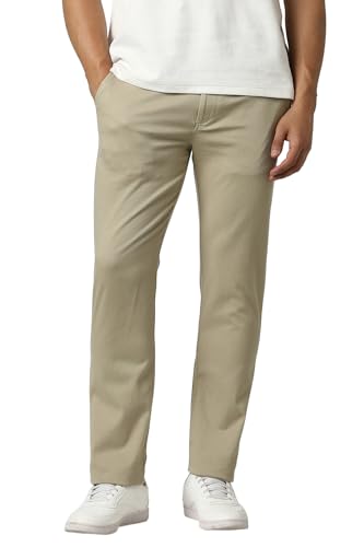 Men Beige Textured Smart Slim Fit Trousers
