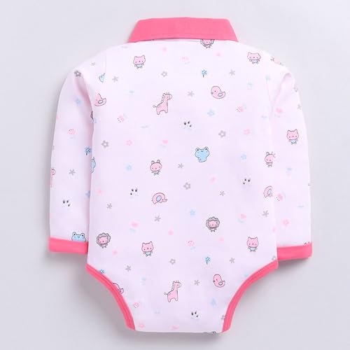 Hopscotch Girls Full Sleeves Pink Bow Applique Bodysuit For Ages (6-9 Months)