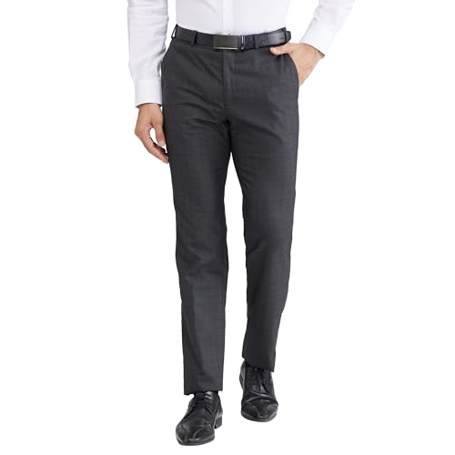 Raymond Men’s Slim Fit Formal Trousers, Poly Viscose Blend, Structure Pattern, Flat Front | Dark Green