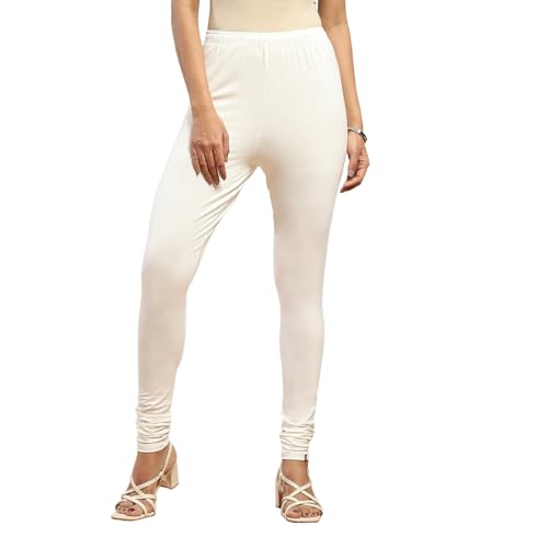 BIBA Women's Off White Cotton Blend Solid Regular Fit Churidar, Small