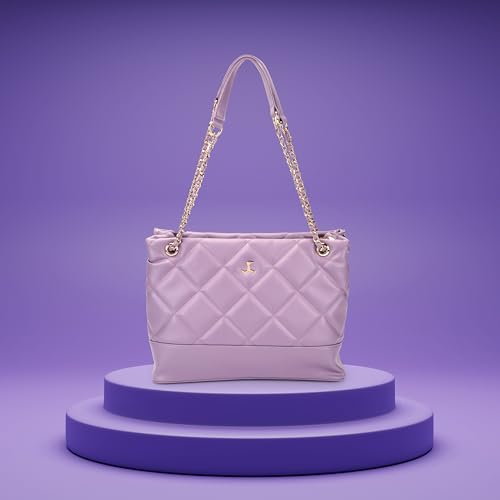 Mochi Women Purple Casual PU Soft Body Zipper closure Quilted Tote Bag with 2 Pocket and 2 compartments(66-797)