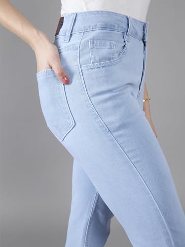 Miss Chase Women's Boot Cut High Rise Cropped Stretchable Denim Jeans (MCSS24DEN79-03-158-36, Light Blue, 36)