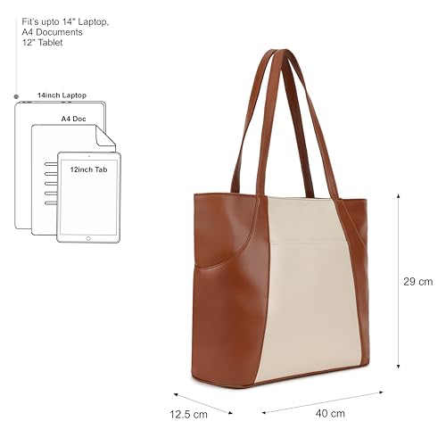 Fastrack Twintone Tote | Beige & Tan Women’S Handbag | Spacious Tote with Zipper Closure & Multiple Utility Pockets | 14" Laptop Compatible